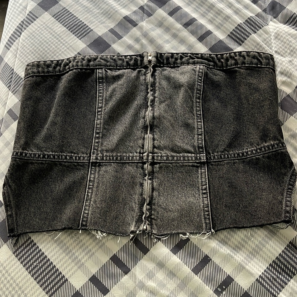 Zara black and acid grey strapless denim top size large